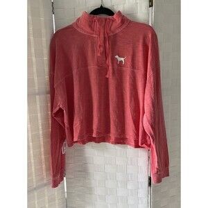 Victoria Secret PINK Women's Long Sleeve Crop Shirt 1/4 Button Mock Size Large